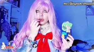 Yuno Gasai eating gummy bears • eating • food • cosplay • ahegao